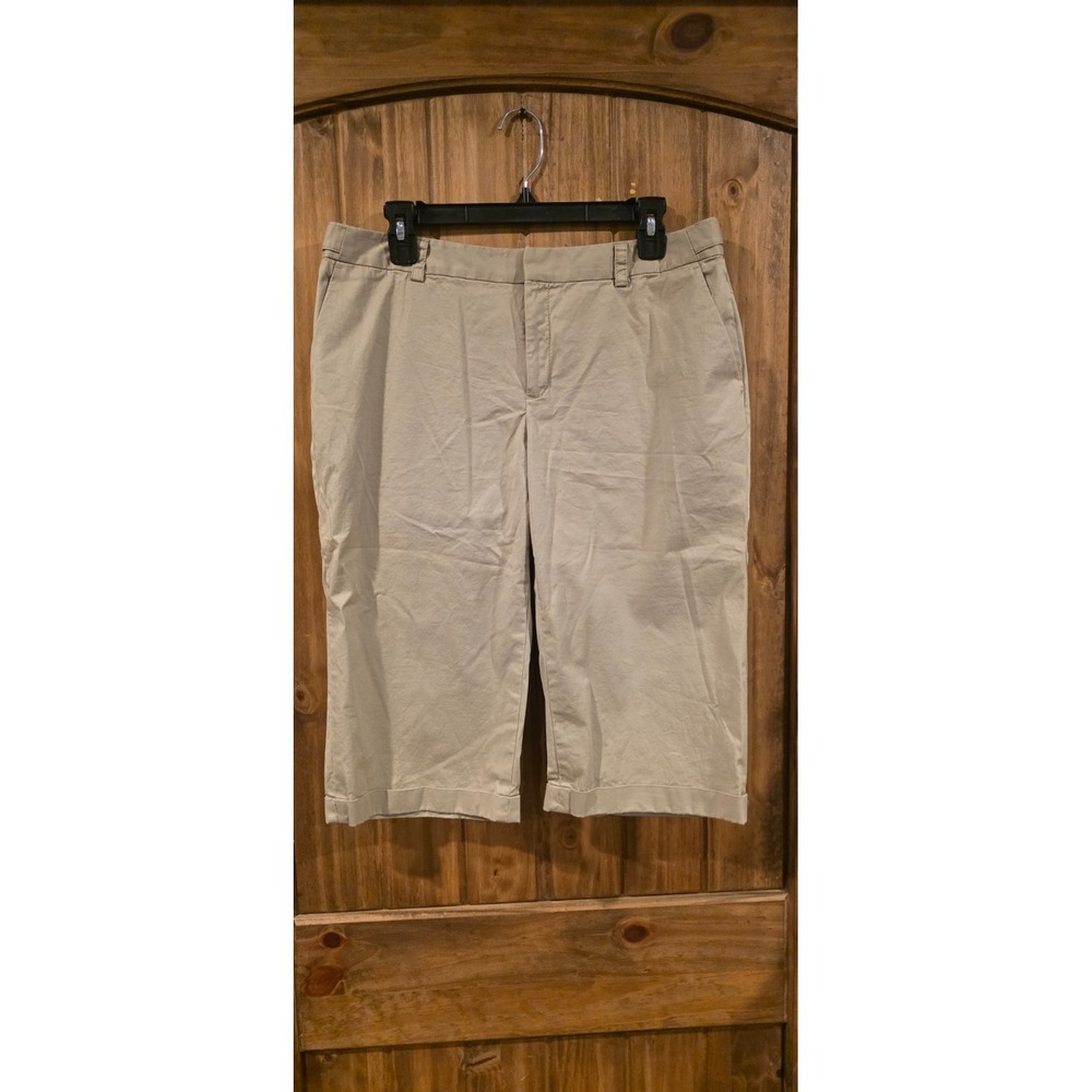 Banana Republic Capri Pants Womens 14 Beige Martin‎ Fit Cuffed Flat Front